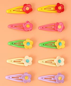 Babyhug Free Size Snap Clips with Floral Applique  Pack of 10 - Red & Green