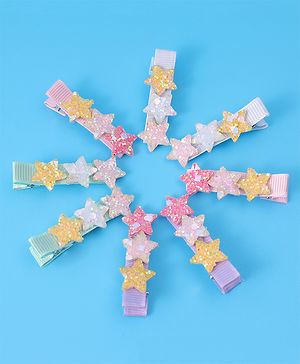 Pine Kids Hair Pins And Clips With Stars Applique Pack of 8 - Multicolor