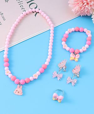 Babyhug Free Size Jewellery Set with Bunny & Bow Applique - Pink