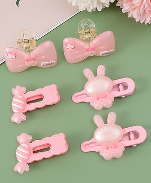 Babyhug Hair Pins And Clips  with Bow Appliques Pack of 6 - Pink