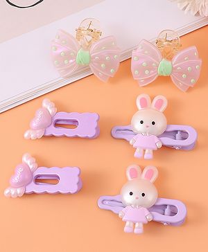 Babyhug Hair Pins And Clips with Bow Applique Pack of 6 - Purple
