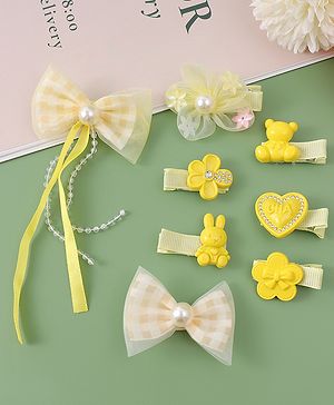 Babyhug Hair Pins And Clips with Bow Applique Pack of 8 - Yellow