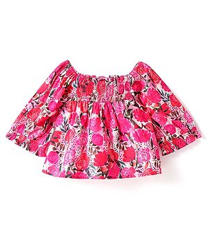 Babyhug Rayon Woven Full Sleeves Top with Floral Print - Red