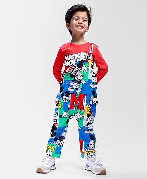 Babyhug Disney Terry Knit Full Sleeves T-Shirt & Romper With Mickey Mouse Graphics - Red
