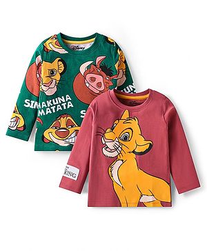 Babyhug Disney Single Jersey Knit Full Sleeves T-Shirts With Samba & Friends Graphic Pack of 2 - Green & Rust Orange