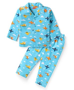 Babyhug Cotton Knit Full Sleeves Night Suit with Dino Print - Black