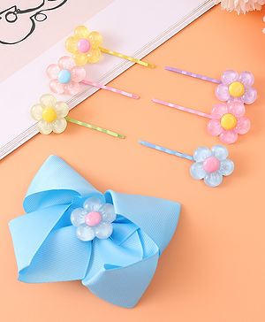 Babyhug Hair Pins & Clips with Floral Applique Free Size Pack of 7 - Multicolor