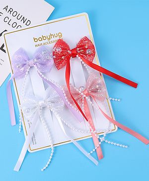 Babyhug Sequin Embellished Bow & Butterfly Clips Free Size Pack of 4 - Multicolor