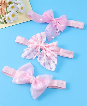 Babyhug Headbands with Bow Applique Free Size Pack of 3 - Pink