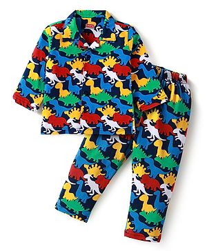 Babyhug Cotton Knit Full Sleeves Night Suit with Aeroplane Print - Navy Blue