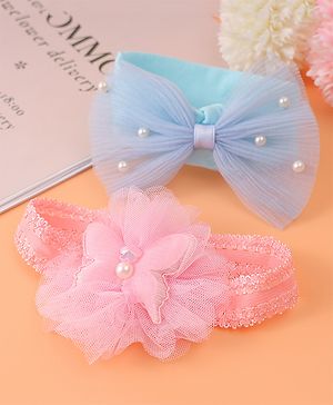 Babyhug Headbands with Bow & Floral Applique Free Size Pack of 2 - Pink & Light Blue