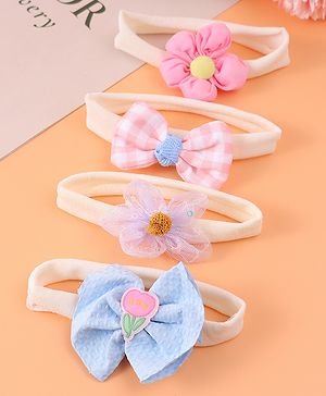 Babyhug Free Size Headbands With Bow & Floral Applique Pack Of 4 - Multicolour