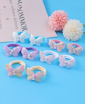 Pine Kids Hair Rubber Bands  with Butterfly Applique Free Size Pack of 10 - Light Blue