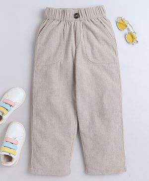 Aww Hunnie Woven Side & Back Pockets Detailed Ribbed Trousers - Beige