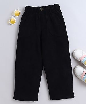 Aww Hunnie Woven Side & Back Pockets Detailed Ribbed Trousers - Black