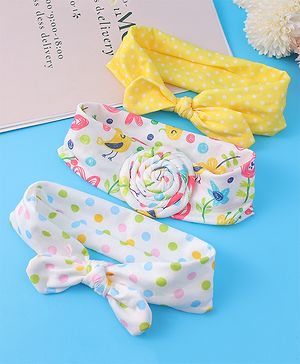 Babyhug Headbands with Bow Applique & Polka Dots Print Free Size Pack of 3 - White & Yellow