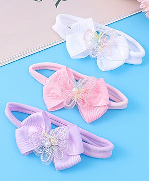 Babyhug Headbands With Bow Applique Pack of 3 - Pink White & Purple