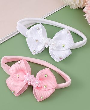 Babyhug Headbands With Bow Applique Pack of 2 - Pink & White