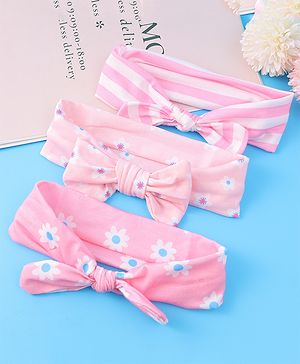 Babyhug Headbands with Bow Applique & Floral Print Free Size Pack of 3 - Pink