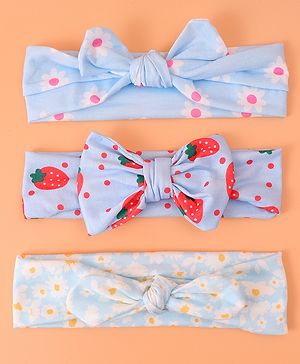 Babyhug Printed Headbands with Bow Applique Free Size Pack of 3 - Blue