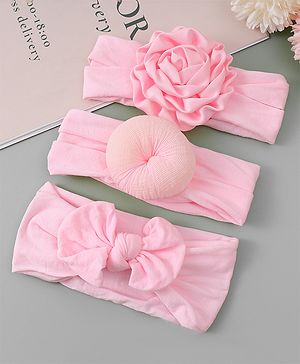 Bonfino Headbands with Bow & Floral Applique Free Size Pack of 3 - Pink