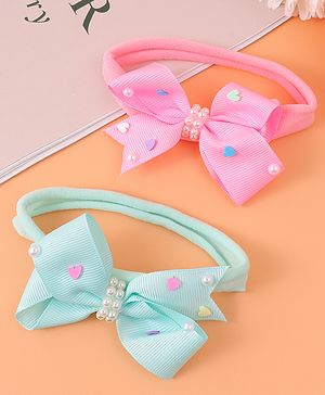 Babyhug Headbands With Bow Applique Pack of 2 - Pink & Green
