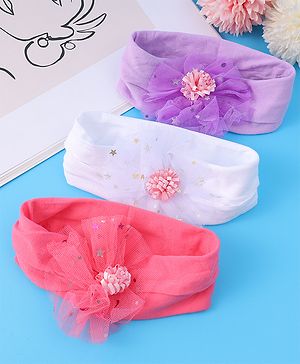Babyhug Headbands with Bow Applique Free Size Pack of 3 - Dark Pink White & Purple