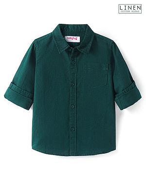 Babyhug Cotton Knit Full Sleeves Solid Collar Shirt - Dark Green
