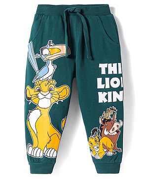 Babyhug Disney Terry Knit Full Length Lounge Pant with The Lion King Graphics - Dark Green