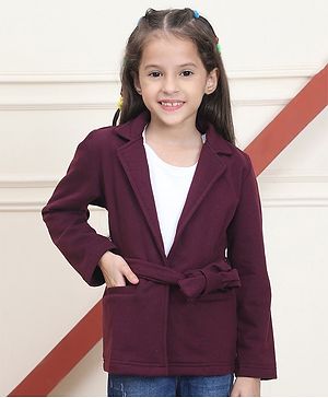 Mini & Ming Full Sleeves Solid Belted Winter Coat - Wine