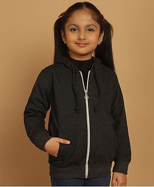 Mini & Ming Fleece Full Sleeves Solid Hooded Sweatshirt - Grey