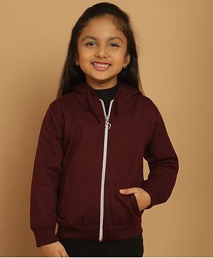 Mini & Ming Fleece Full Sleeves Solid Hooded Sweatshirt - Wine