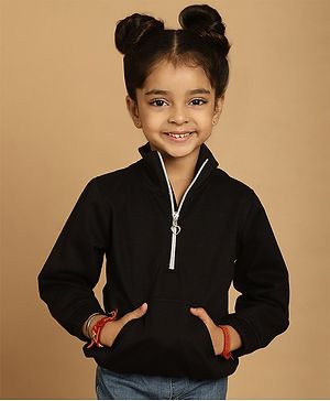 Mini & Ming Fleece Full Sleeves Solid Sweatshirt - Black