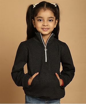 Mini & Ming Fleece Full Sleeves Solid Sweatshirt - Grey