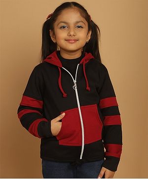 Mini & Ming Fleece Full Sleeves Colour Blocked Hooded Sweatshirt - Black