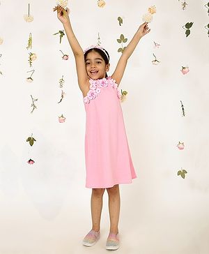 A Little Fable Sleeveless Floral Applique Detailed Dress - Pink