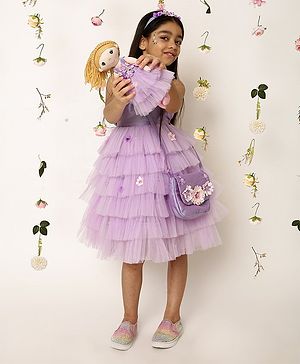 A Little Fable Sleeveless Floral Applique Detailed Layered Dress - Lavender