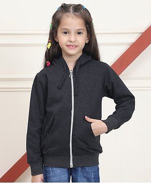 Mini & Ming Fleece Full Sleeves Solid Hooded Sweatshirt - Grey