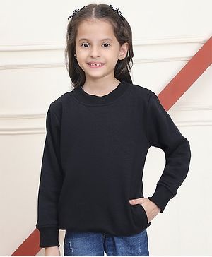 Mini & Ming Fleece Full Sleeves Solid Sweatshirt - Black