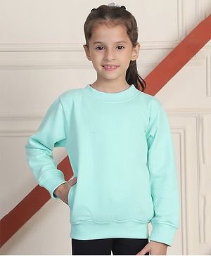 Mini & Ming Fleece Full Sleeves Solid Sweatshirt - Pastel Blue