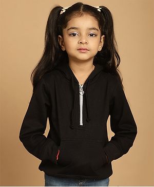 Mini & Ming Full Sleeves Solid Hoodie - Black