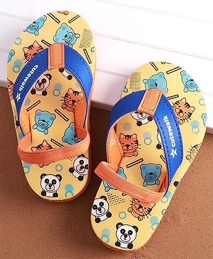 Cute Walk by Babyhug Flip Flops with Animal Print & Back Strap - Yellow