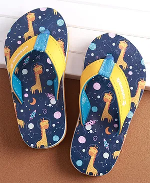 Cute Walk by Babyhug Slip on Flip Flops with
                      Giraffe Print & Space Theme - Navy Blue