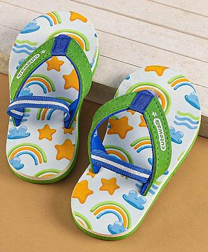 Cute Walk by Babyhug Flip Flops with Back Strap Closure & Star Print - Green