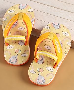 Cute Walk by Babyhug Flip Flops with Back Strap Closure & Elephant Print - Yellow