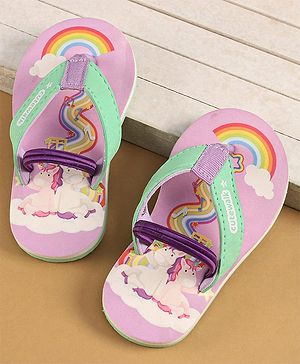 Cute Walk by Babyhug Flip Flops with Back Strap Closure & Unicorn Print - Green