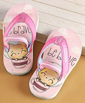 Cute Walk by Babyhug Flip Flops with Back Strap Closure & Fox Print - Pink