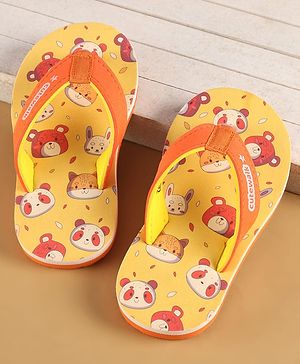 Cute Walk by Babyhug Slip On Flip Flops with Animal Print - Yellow