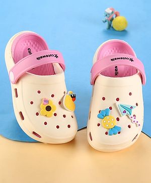 Cute Walk by Babyhug Clogs with Back Strap & Floral Paper Plane Applique - Pink
