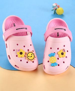 Cute Walk by Babyhug Clogs with Back Strap & Floral Applique - Pink